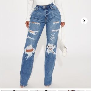 Fashion Nova Distressed Flare Jeans in Blue